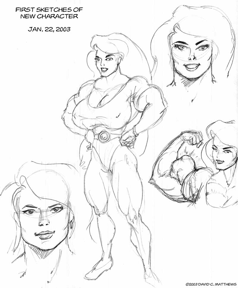 First sketches of the superheroine who would come to be known as DYNA